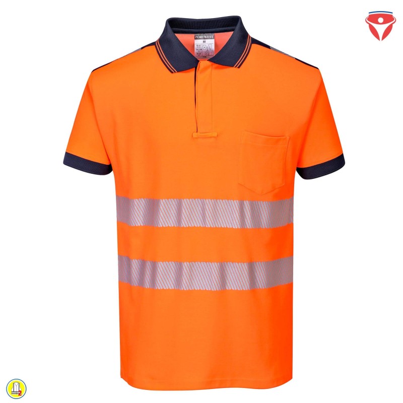 PortWest T180 Warnschutz Poloshirt mit hohem Baumwollanteil