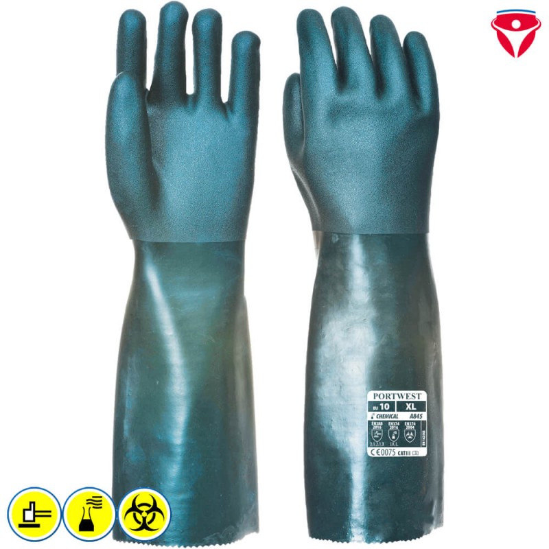 PortWest A827/A835/A845 Chemikalien PVC Stulpenhandschuhe | doppelt beschichtet