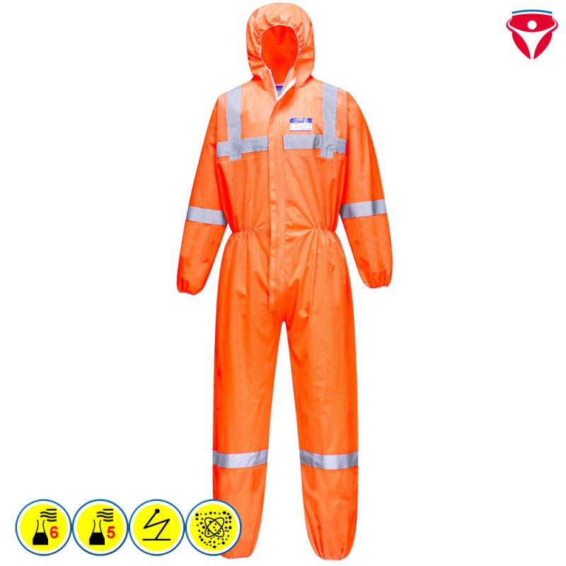 PortWest ST36 Hi-Vis Chemikalienschutz Overall Typ 5 + 6 mit Reflex | 10er Pack