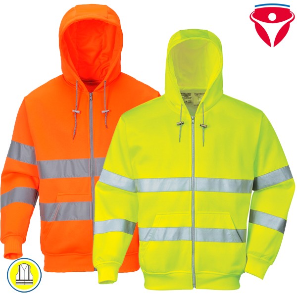 PortWest B305 Warnschutz Kapuzen Sweatjacke