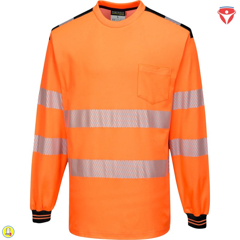 PortWest T185 Warnschutz T-Shirt langarm hoher Baumwoll-Anteil