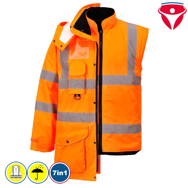 PortWest RT27 Warnschutz Traffic-Jacke 7 in 1 Warnschutzparka