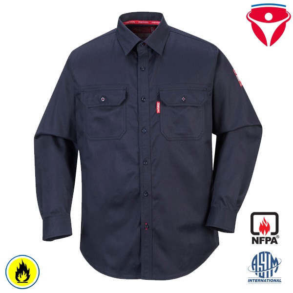PortWest FR89 flammhemmendes, marinefarbenes Hemd