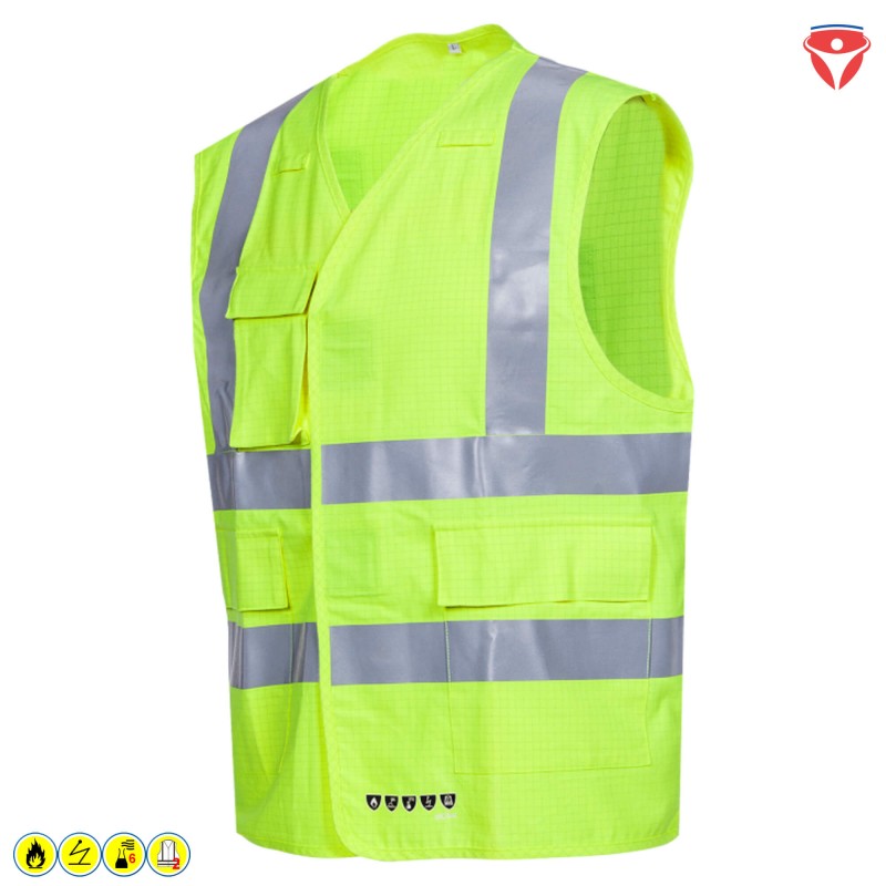 Sioen Corato flammhemmende, chemikalienfeste Warnschutz Weste mit Taschen