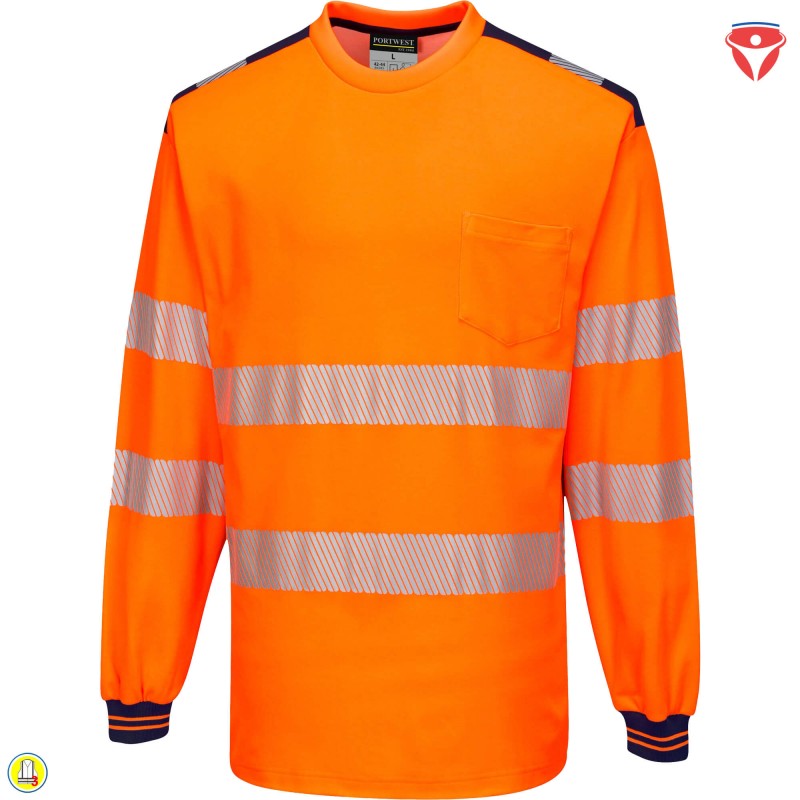 PortWest T185 Warnschutz T-Shirt langarm hoher Baumwoll-Anteil