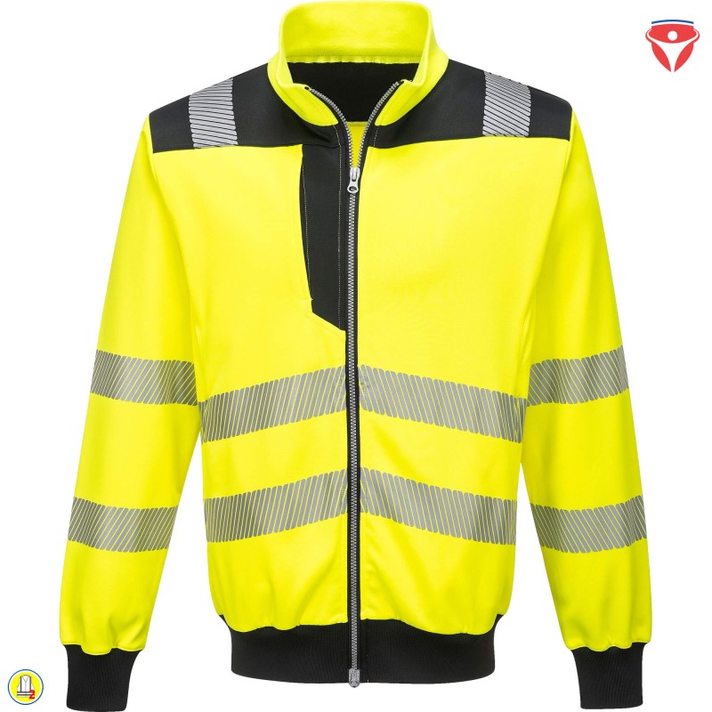 PortWest PW370 Warnschutz Sweatjacke mit Reißverschluss