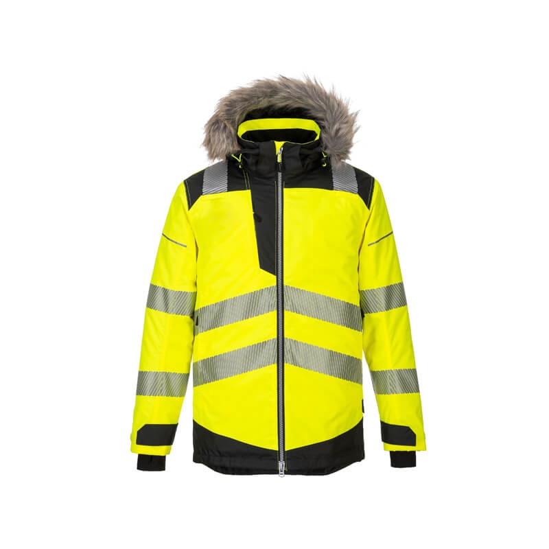 PortWest PW369 Warnschutz Winterparka mit Fellkragen