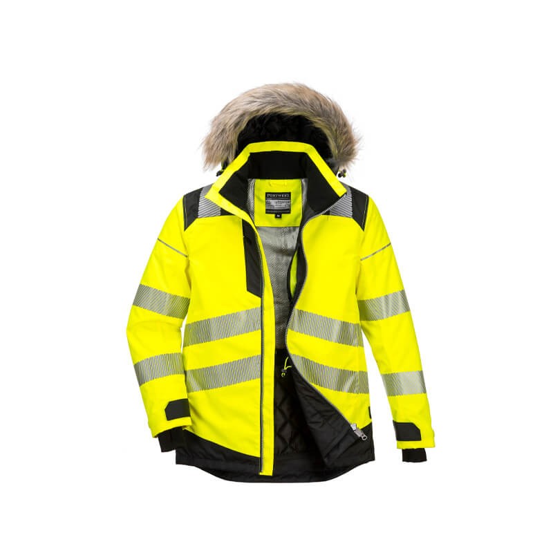 PortWest PW369 Warnschutz Winterparka mit Fellkragen