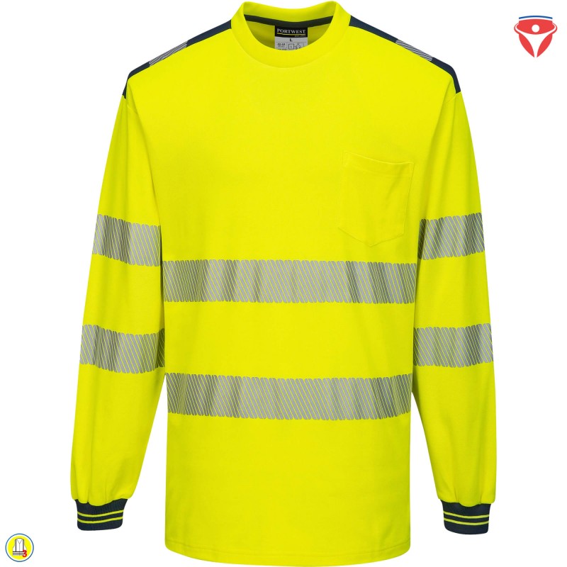 PortWest T185 Warnschutz T-Shirt langarm hoher Baumwoll-Anteil